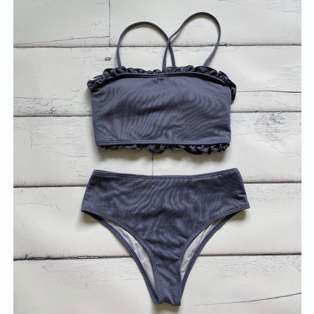 Romwe Bikini tankini swim swimsuit Womens / juniors size S Gray Grey NWOT